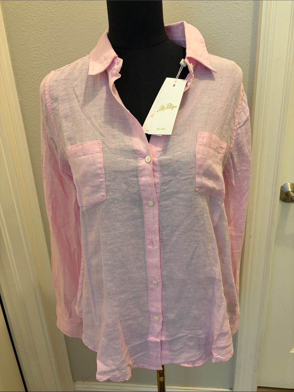 Lilly Pulitzer Urchin Pink Linen Sea View Button-Down Shirt NWT Small